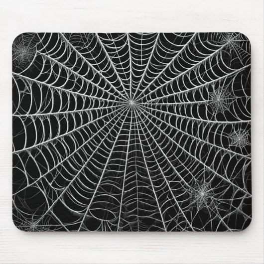 Zwart & Witte Spinnenwebben Spinneweb Halloween Muismat (Voorkant)