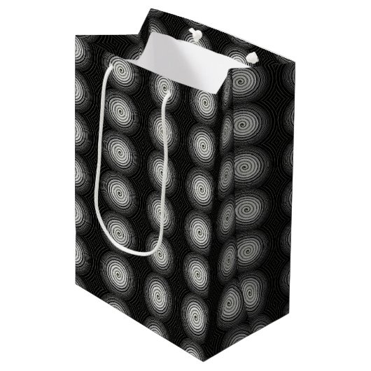 Zwart-witte spiraal medium cadeauzakje (Voorkant Gekanteld)