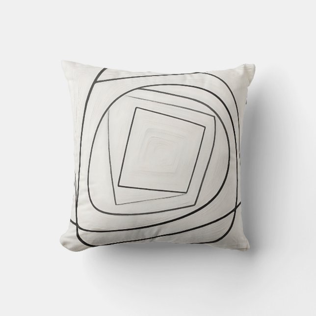 Zwart Witte Spiraal Vierkant Abstract Kussen (Voorkant)