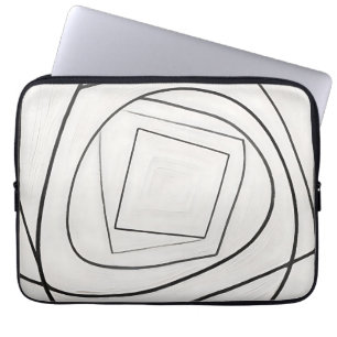 Zwart Witte Spiraal Vierkant Abstract Laptop Sleeve