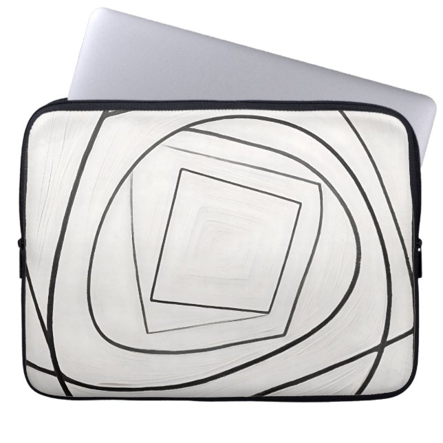 Zwart Witte Spiraal Vierkant Abstract Laptop Sleeve (Voorkant)