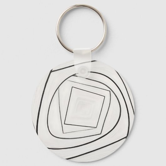 Zwart Witte Spiraal Vierkant Abstract Sleutelhanger (Voorkant)