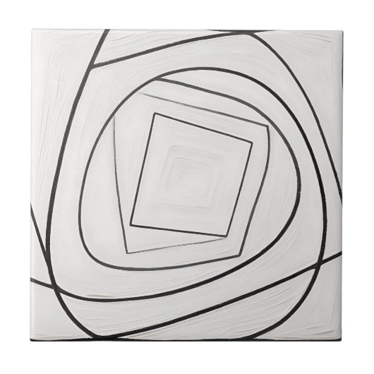 Zwart Witte Spiraal Vierkant Abstract Tegeltje (Voorkant)