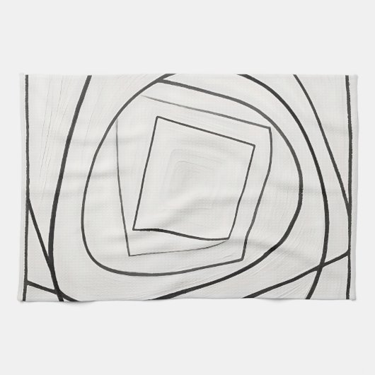 Zwart Witte Spiraal Vierkant Abstract Theedoek (Horizontaal)