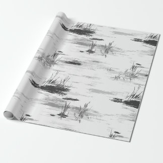 Zwart & Witte Spookachtig Vijver Lente Inpakpapier