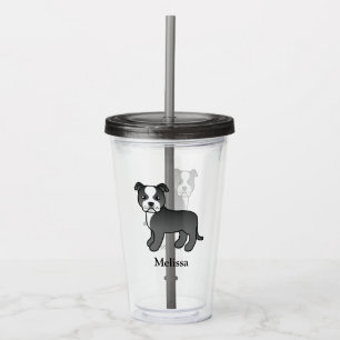 Zwart-Witte Staffie Cute Cartoon Hond & Naam Acryl Drinkbeker