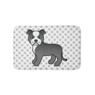 Zwart-Witte Staffie Cute Cartoon Hond & Pootjes Badmat