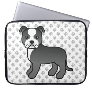 Zwart-Witte Staffie Cute Cartoon Hond & Pootjes Laptop Sleeve