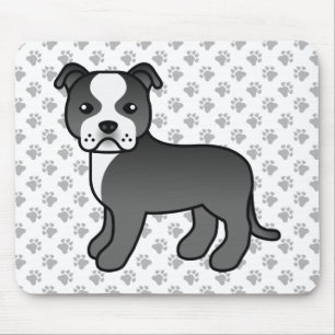 Zwart-Witte Staffie Cute Cartoon Hond & Pootjes Muismat