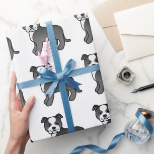 Zwart-Witte Staffie Mopshond Cute Cartoonpatroon Cadeaupapier
