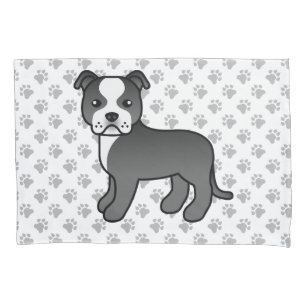 Zwart-Witte Staffie Schattige Cartoon Hond & Pootj Kussensloop