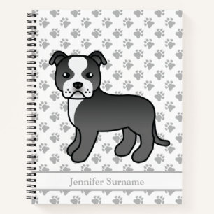 Zwart-Witte Staffie Schattige Cartoon Hond & Tekst Notitieboek