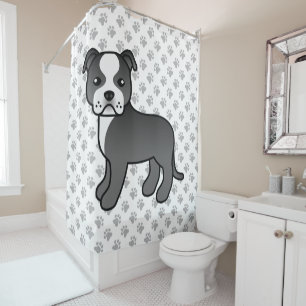 Zwart-Witte Staffordshire Bull Terrier Hond Douchegordijn