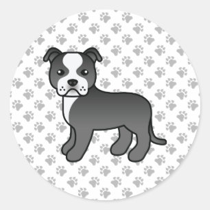 Zwart-Witte Staffordshire Bull Terrier Hond Ronde Sticker