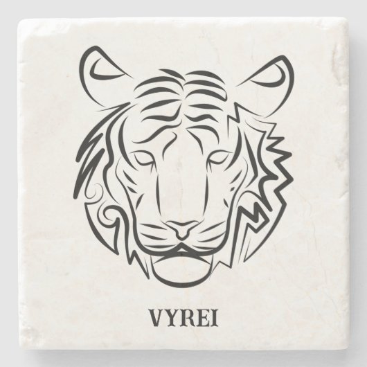 Zwart-Witte Stam Tijger Stenen Onderzetter (Voorkant)