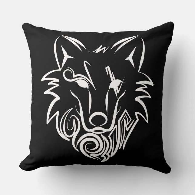 Zwart-witte stam wolf kussen (Voorkant)
