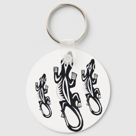 Zwart-witte stamestijl hagedis sleutelhanger (Voorkant)