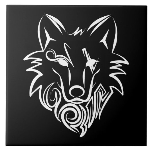 Zwart-Witte Stamwolf Tegeltje (Voorkant)