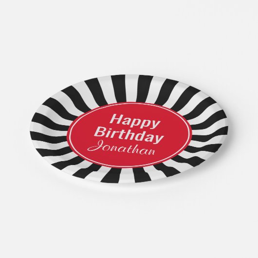 Zwart-witte Starburst Stripes Elke keer Papieren Bordje (Gekanteld)