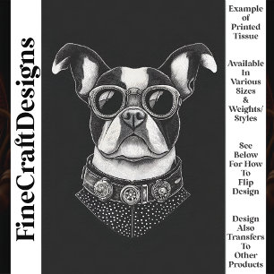 Zwart Witte Steampunk Boston Terrier T8 Découpage Tissuepapier