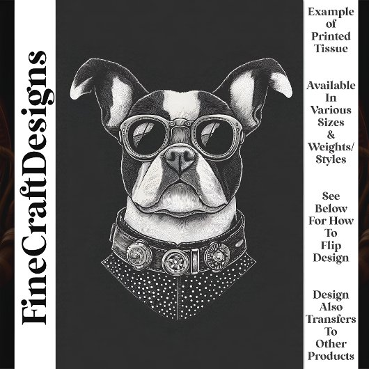 Zwart Witte Steampunk Boston Terrier T8 Découpage Tissuepapier