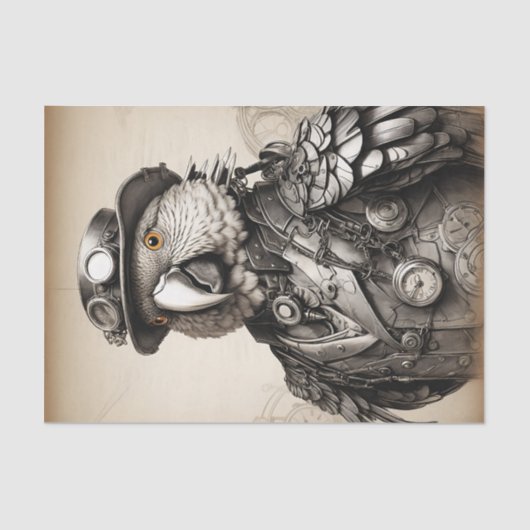 zwart-witte steampunk papegaai tissuepapier (Voorkant)
