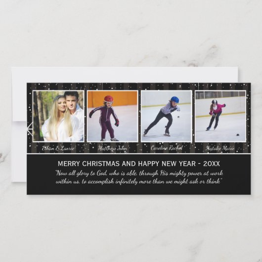 Zwart/Witte Sterren 4 Foto's - Kerst Foto Kaart (Voorkant)
