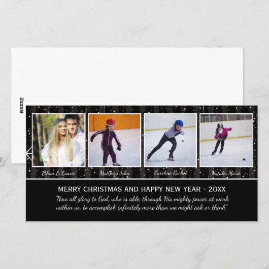 Zwart-witte sterren 4 Foto's - kerstfotokaart Feestdagenkaart (Voorkant / Achterkant)