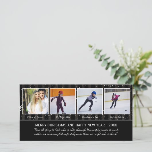 Zwart-witte sterren 4 Foto's - kerstfotokaart Feestdagenkaart (Staand voorkant)