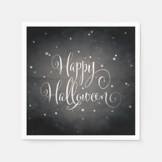  zwart + witte sterren Gothic Happy Halloween Servetten (Voorkant)