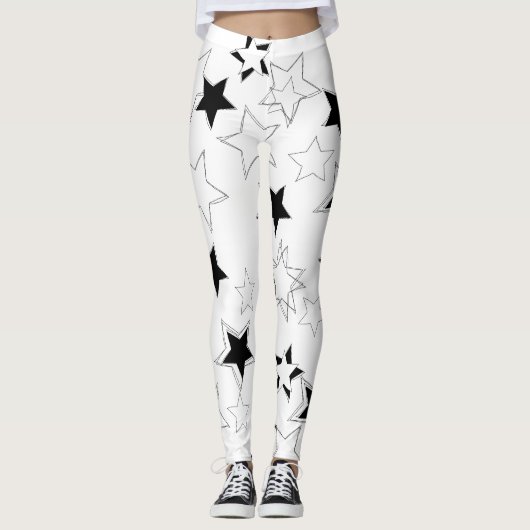 Zwart & Witte Sterren Leggings (Voorkant)