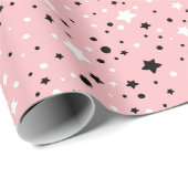 Zwart-witte sterren op roze cadeaupapier (Rol Hoek)