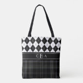 Zwart-witte stijl en Tartan Monogrammen Tote Bag (Achterkant)