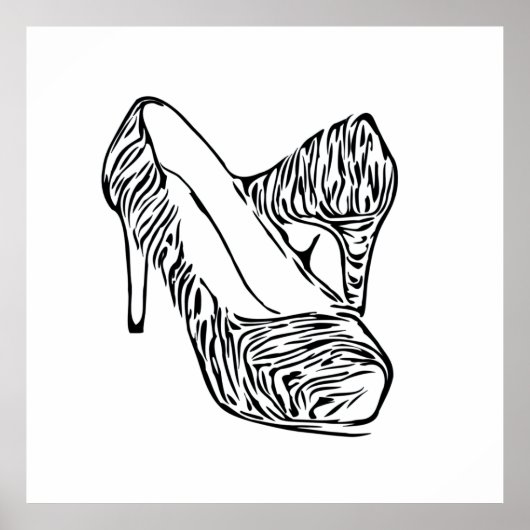 Zwart-witte Stiletto heels Vector Art Poster (Voorkant)