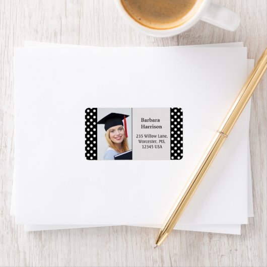 Zwart-witte stip Afstuderen foto Etiket (Insitu)