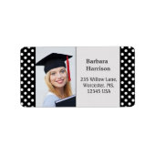 Zwart-witte stip Afstuderen foto Etiket (Voorkant)