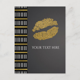 Zwart Witte Stip & Nep Gouden Glans Lippen Eveneme Briefkaart