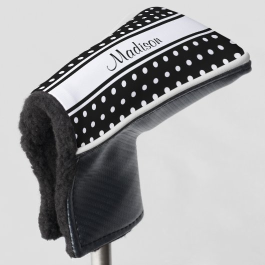 Zwart Witte Stip Streep Script Naam Golfheadcover (3/4 voorkant)