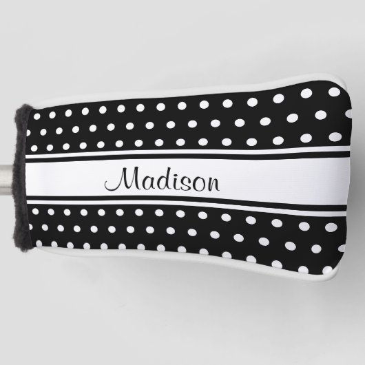 Zwart Witte Stip Streep Script Naam Golfheadcover (Voorkant)
