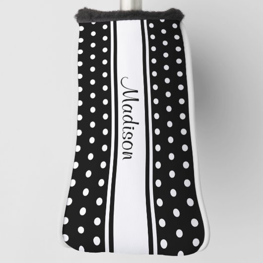 Zwart Witte Stip Streep Script Naam Golfheadcover (Draai 90)
