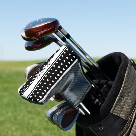 Zwart Witte Stip Streep Script Naam Golfheadcover (Insitu)