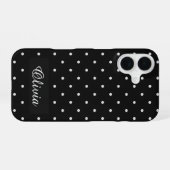 Zwart & Witte Stippen Custom Naam iPhone 16 Hoesje (Achterkant horizontaal)