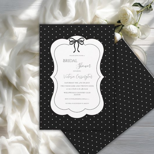 Zwart Witte Stippen Elegante Bruidsdouche Kaart