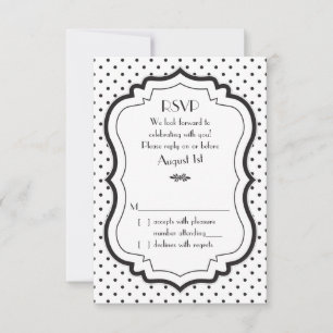Zwart Witte Stippen Jaren 50 Huwelijk RSVP Kaart