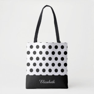 Zwart-witte Stippen met Monogram Tote Bag