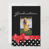Zwart + witte stippen & Rood Bow Foto Afstuderen Kaart (Voorkant)