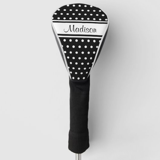 Zwart Witte Stippen Streep Script Naam Golfheadcover (Voorkant)