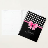 Zwart & Witte Stippenpatroon Roze Strik Naam Planner (Display)