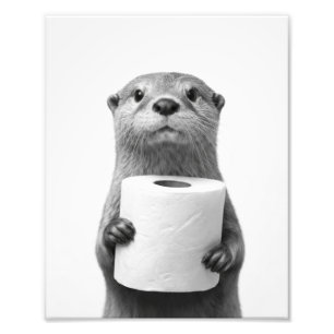 Zwart&Witte Stoïcijnse Otter Vasthoudend aan Toile Foto Afdruk
