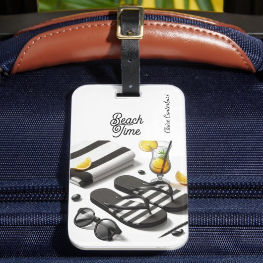 Zwart-witte strandaccessoires bagagelabel (Voorkant Insitu 2)
